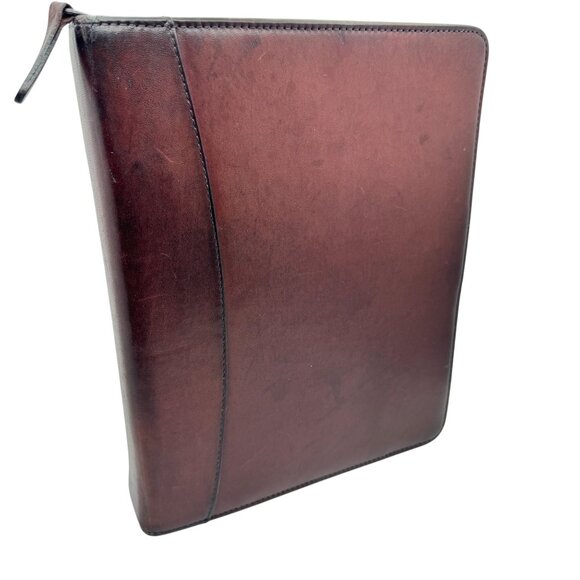 Franklin Quest Full Grain Aniline Leather Brown Planner Classic Sz 7 Ring Zipper - Picture 1 of 16